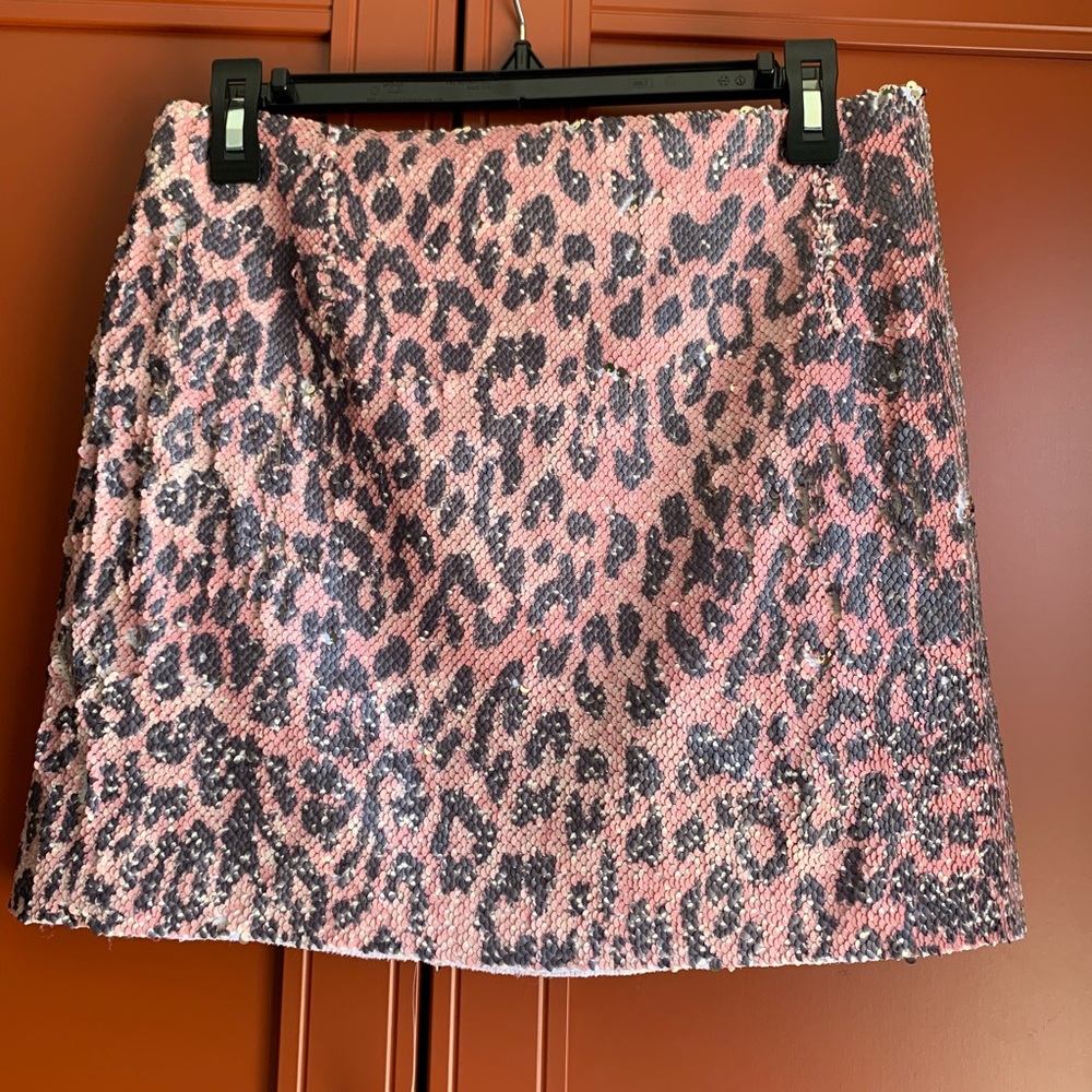 Free People Pink Cheetah Sequin Mini Skirt